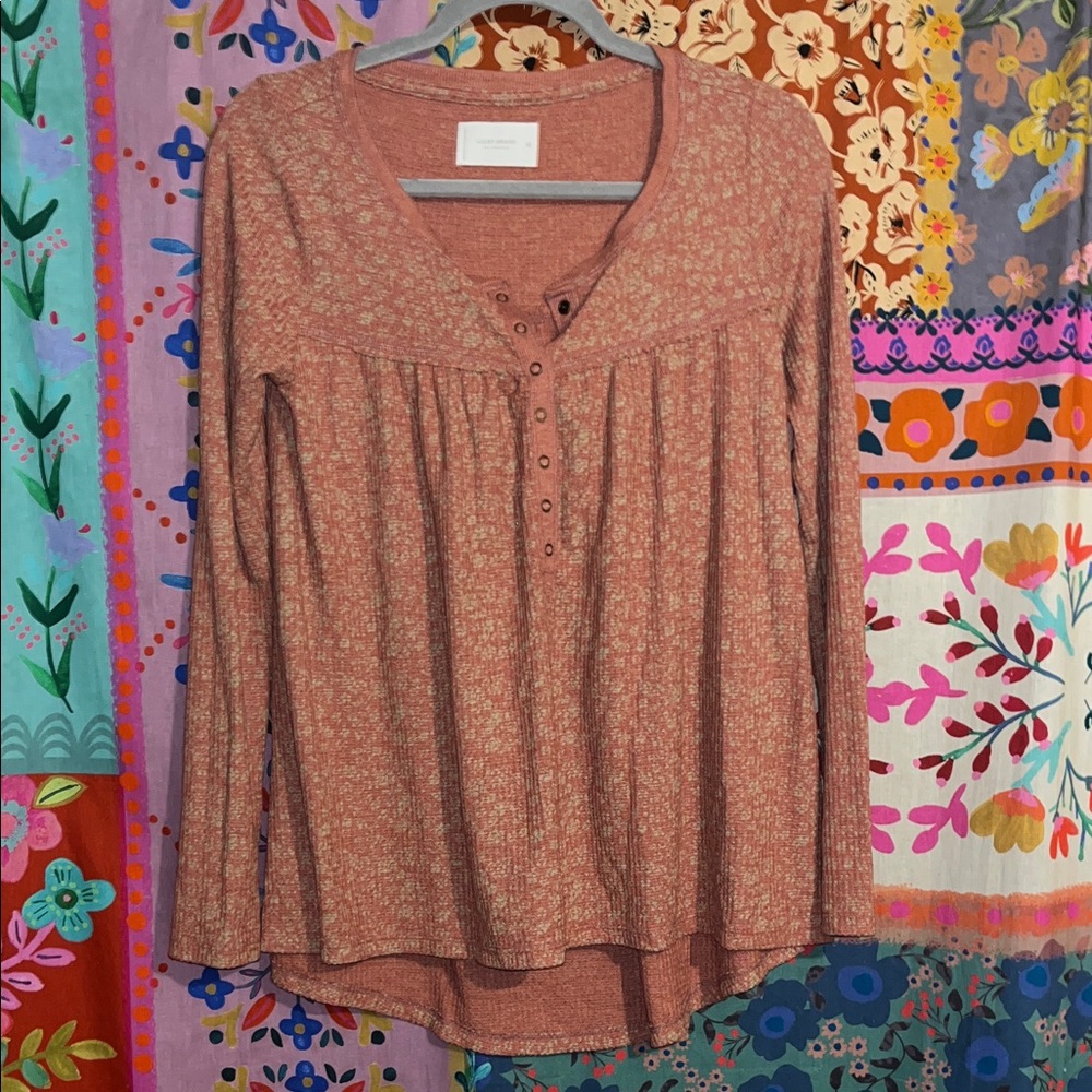 LUCKY BRAND Boho Pink With White Floral Thermal Tunic Top Size XS
